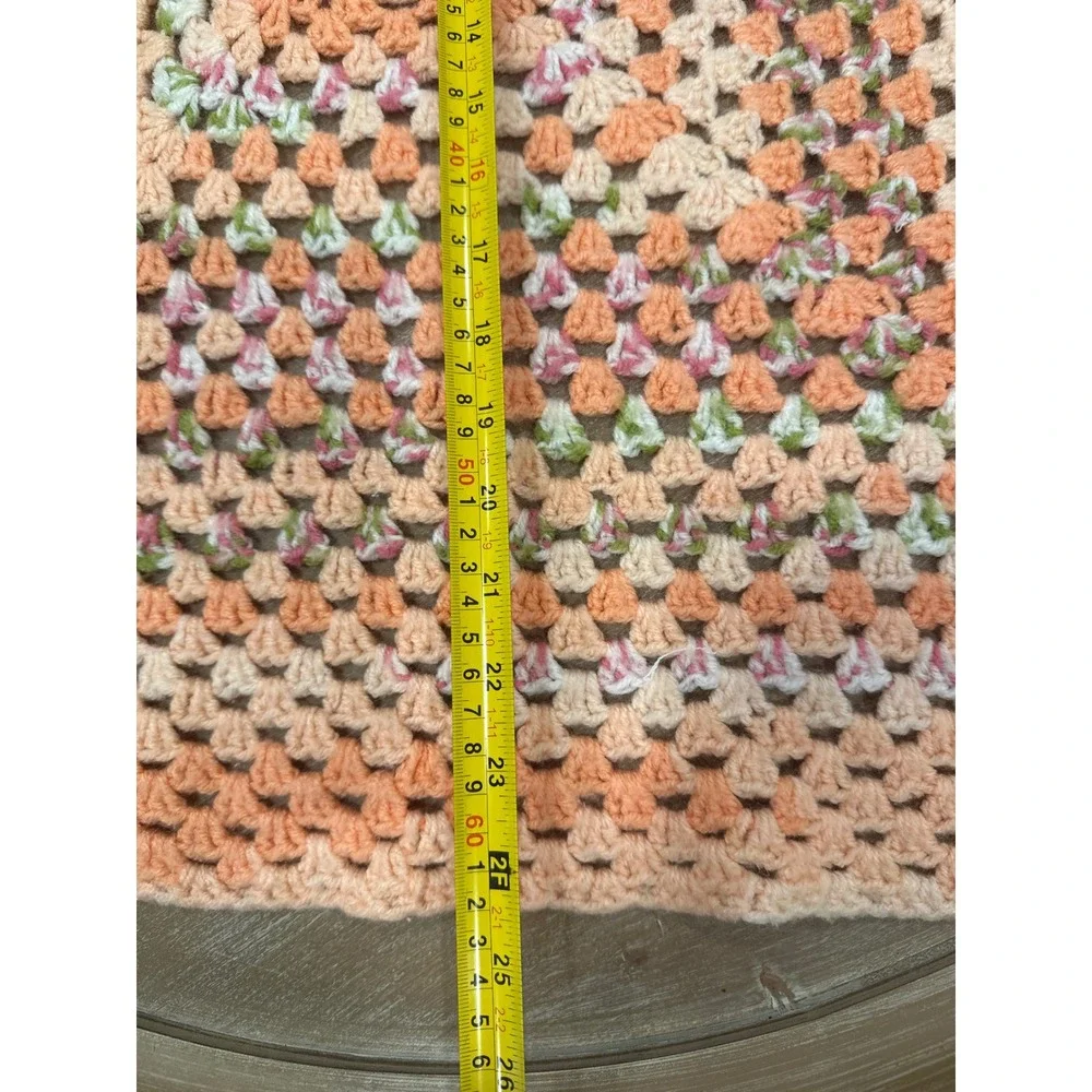Handmade Crochet Granny Square Baby Blanket Peach Pink Green Multi Color 24x24